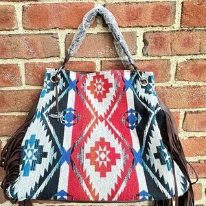 Angel Ranch Western Concealed Carry Fringe Hobo Bag Aztec Multicolor NWT